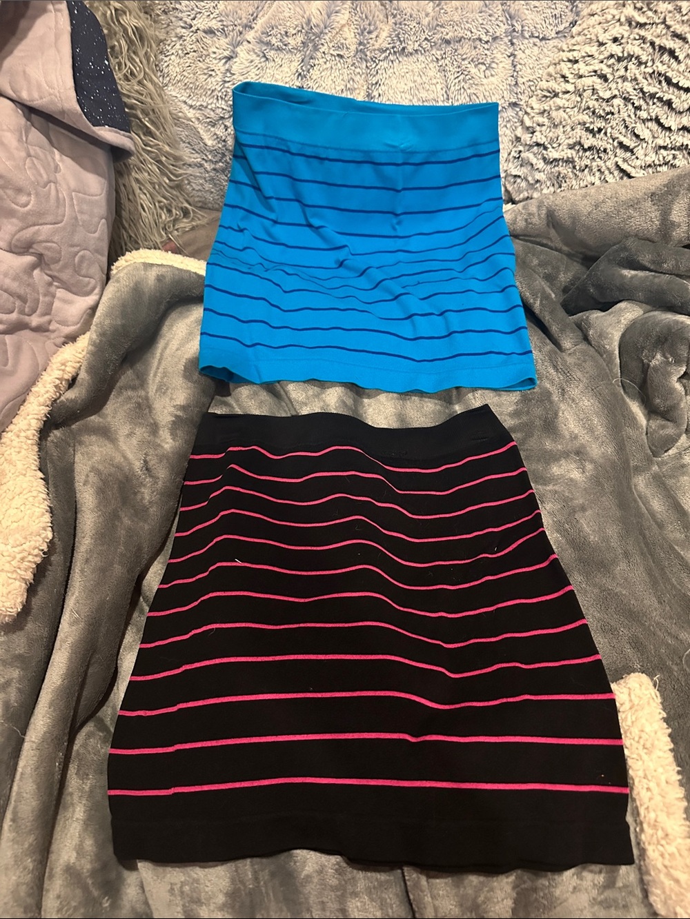 Women’s Striped Knit Skirt - Black with Pink Stripes & Blue with Purple Set